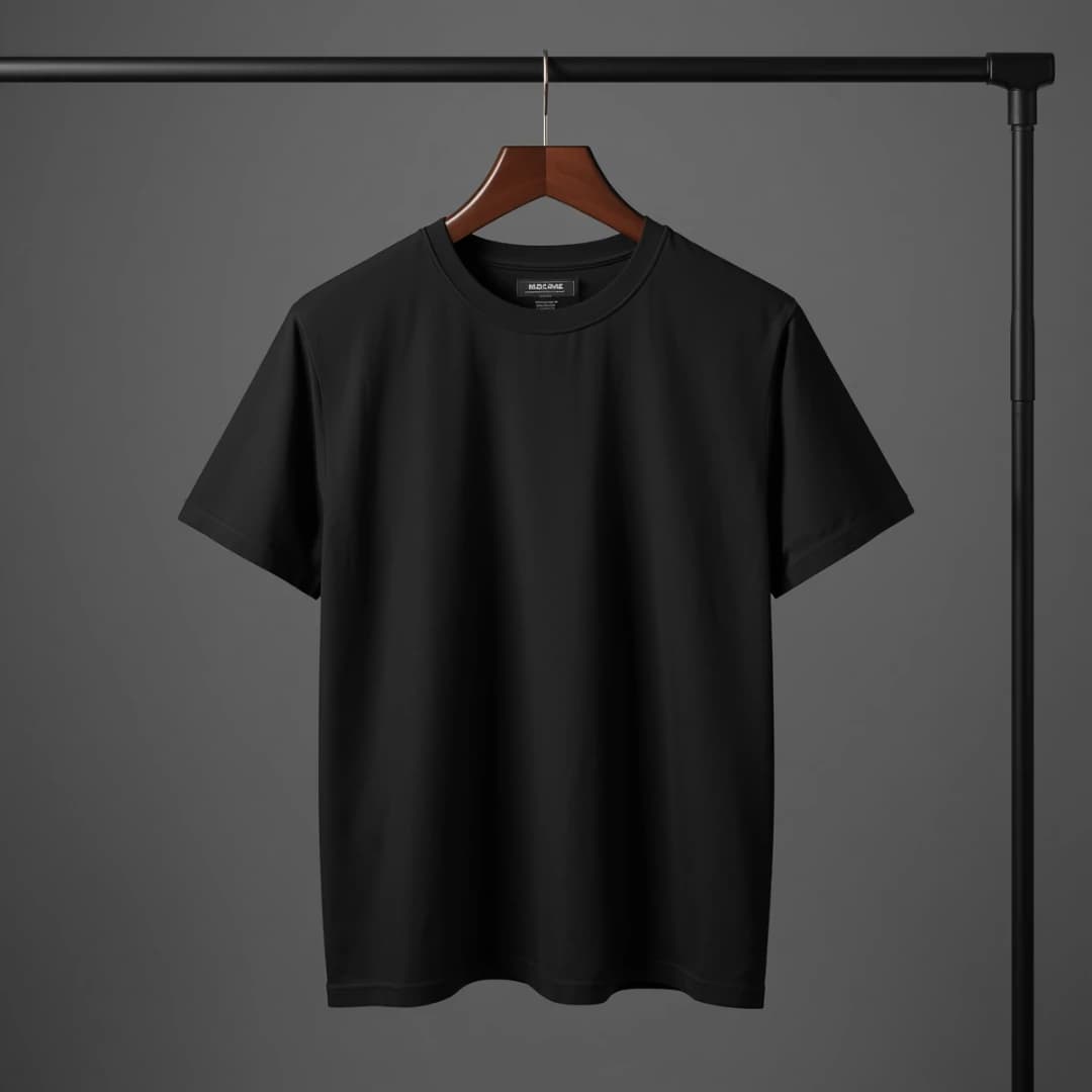 Classic Black Regular Fit Cotton Crewneck T-Shirt